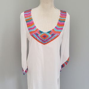 Mud Pie Beaded Beach Tunic Cover Up NWOT